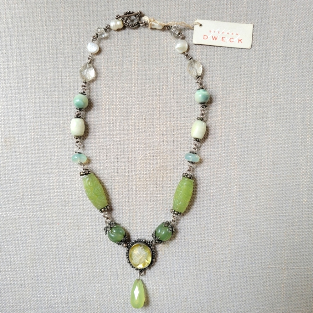 Rare STEPHEN DWECK 2002 Jade/Cat's Eye/Calcite/Pearls/Crystal Quartz/Sterling